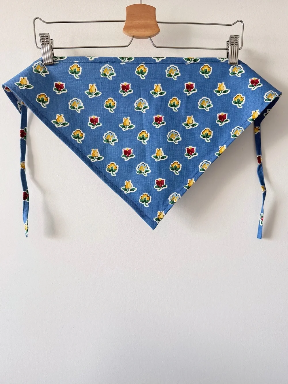 Handmade Blue Floral Tie Bandana Head Scarf Waist Scarf Cottagecore Cotton - Picture 2 of 8